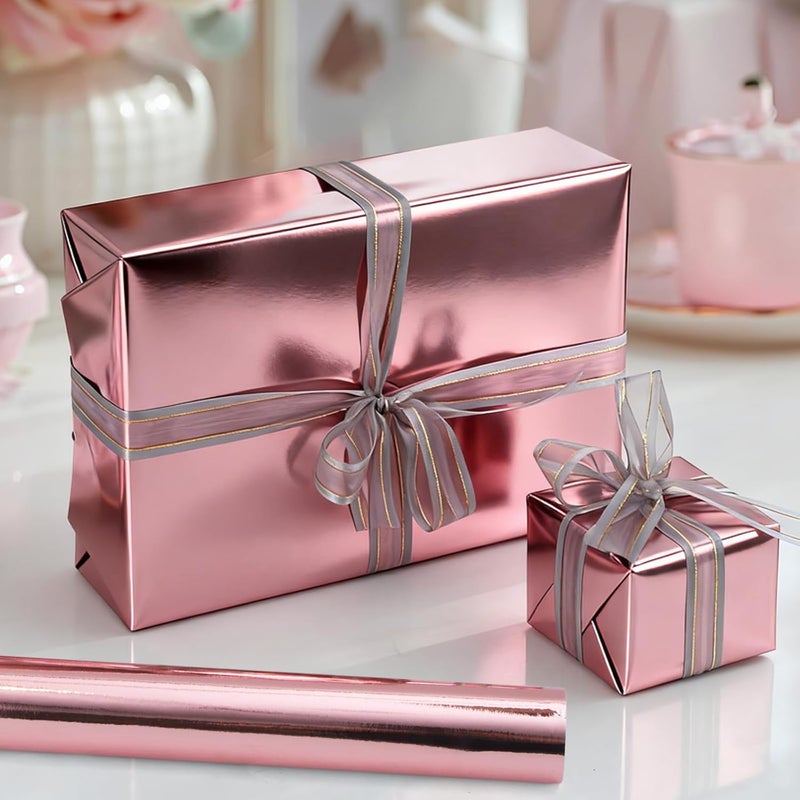 Donyang Pink Valentines Wrapping Paper, 17inch x 33ft Solid Color Metallic Lustre Paper, Pink Gift Wrapping Paper Roll with Grid Cutting Lines for Wedding, Mother's Day, Christmas, Baby Shower, Birthday - Image 2